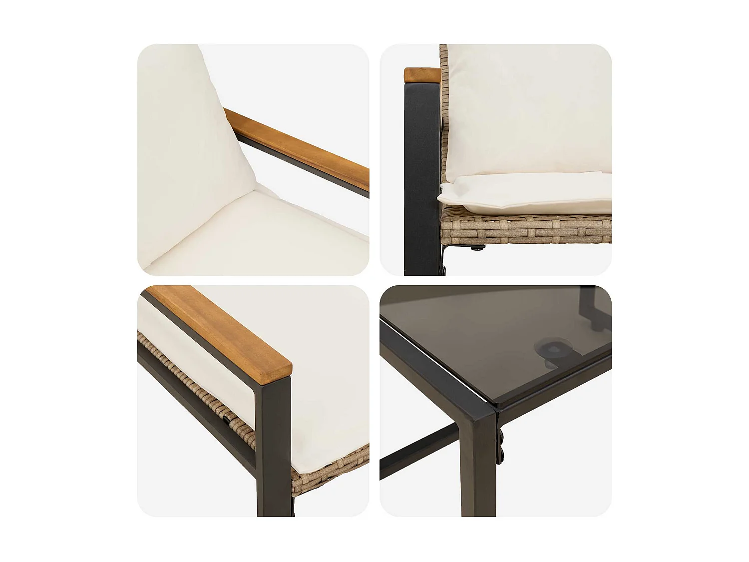 Juegos de muebles con cojín 3 pcs Beige y crema Ratán