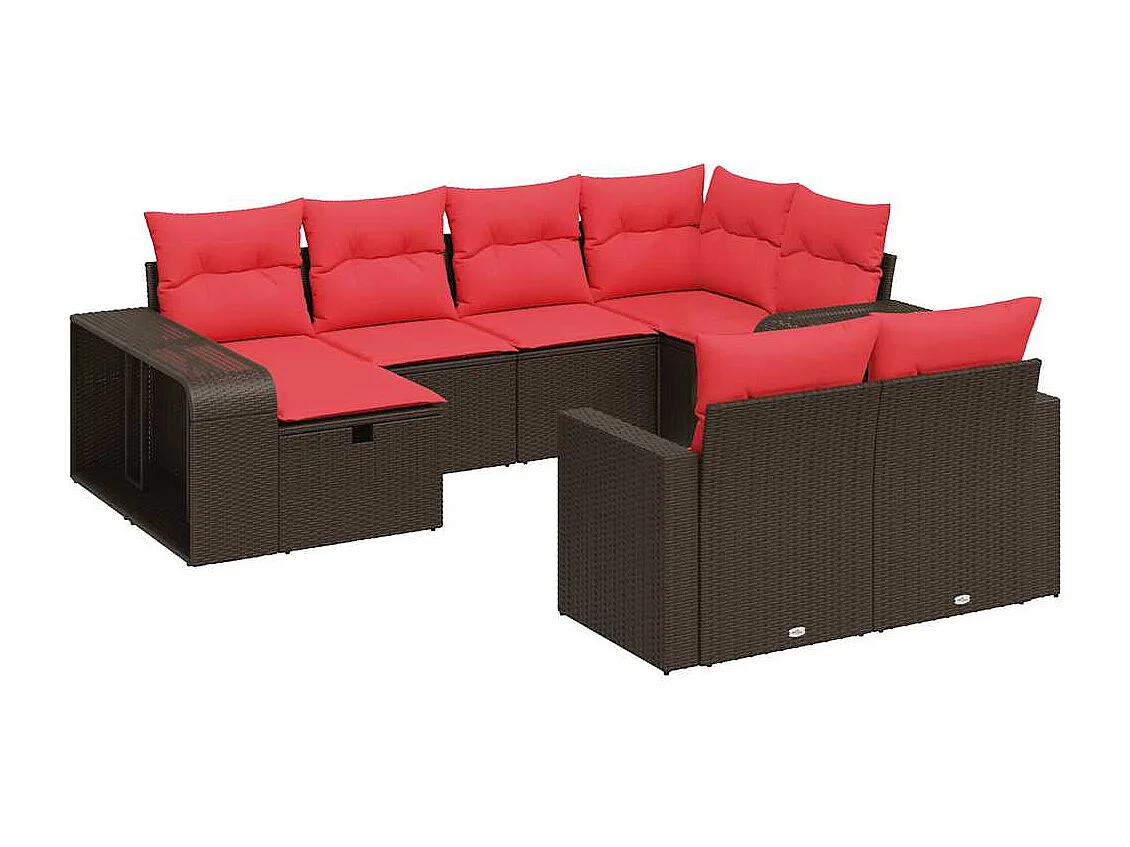 Salon de jardin 10 pièces avec coussins marron résine tressée