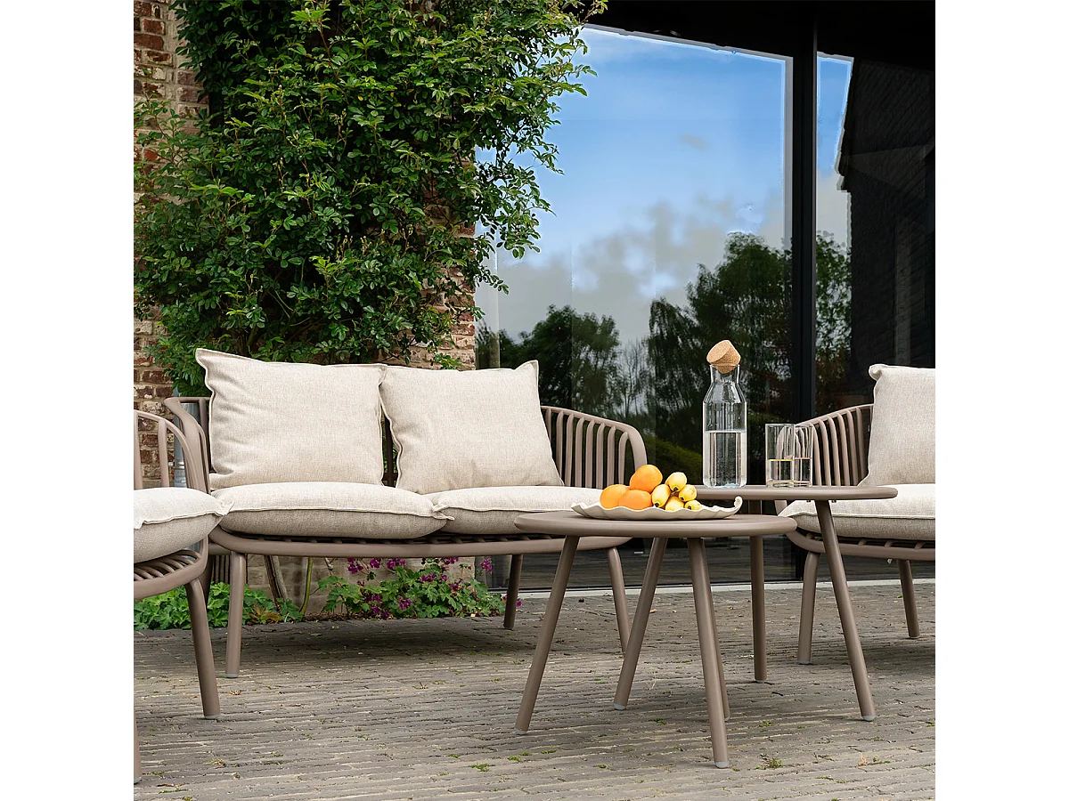 Ensemble bas de jardin en résine et acier 4p Marron MARINA