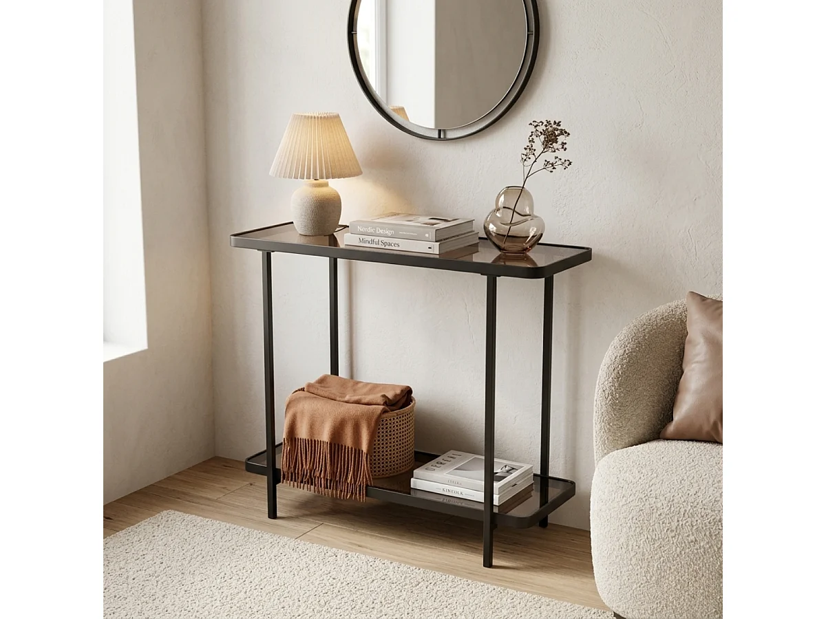 Console avec deux plateaux en verre fumé L80 cm - ORA