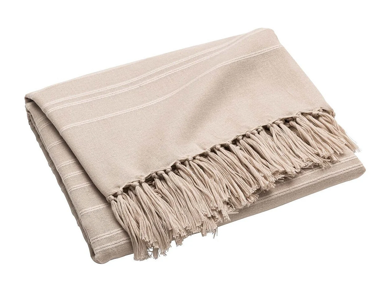 Plaid à Franges "Lilia" 240x260cm Beige Lin