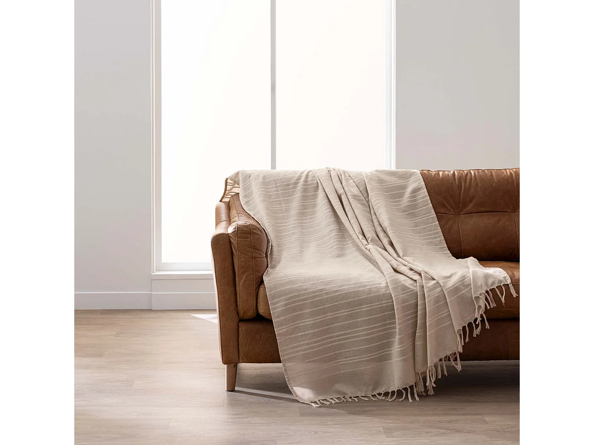 Plaid à Franges "Lilia" 240x260cm Beige Lin