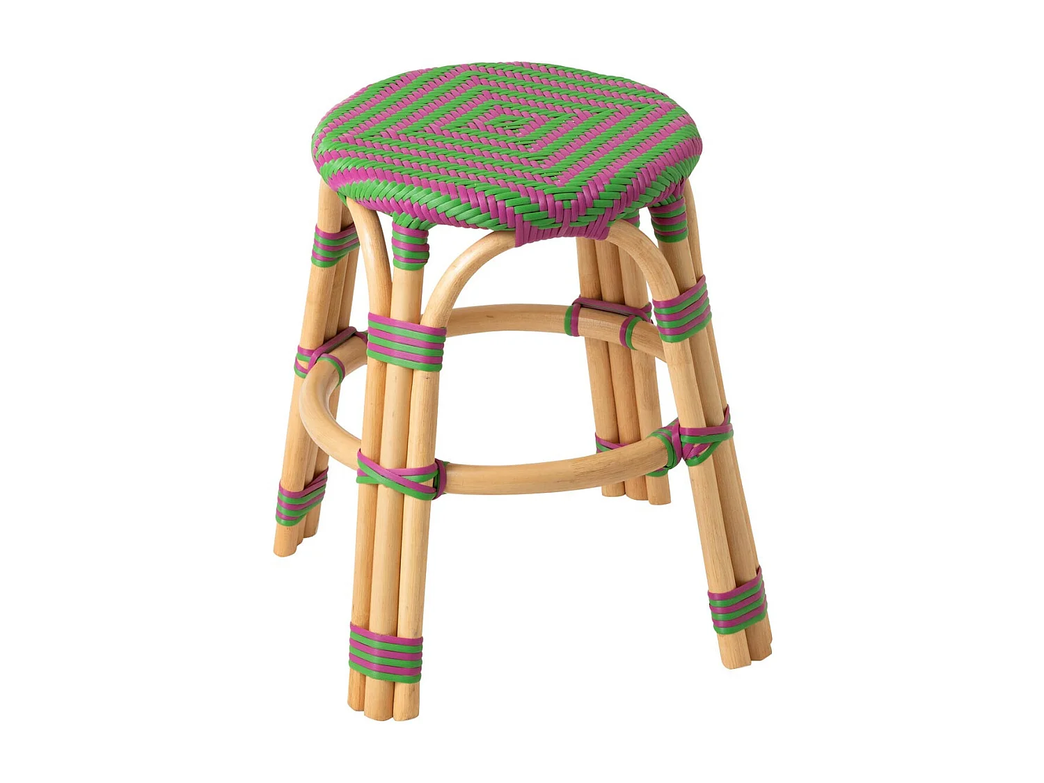 Tabouret en Rotin "Geo" 46cm Rose & Vert