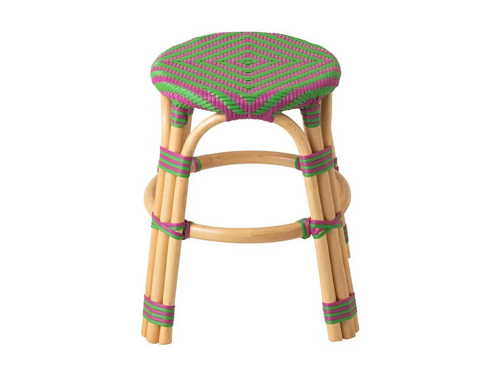 Tabouret en Rotin "Geo" 46cm Rose & Vert