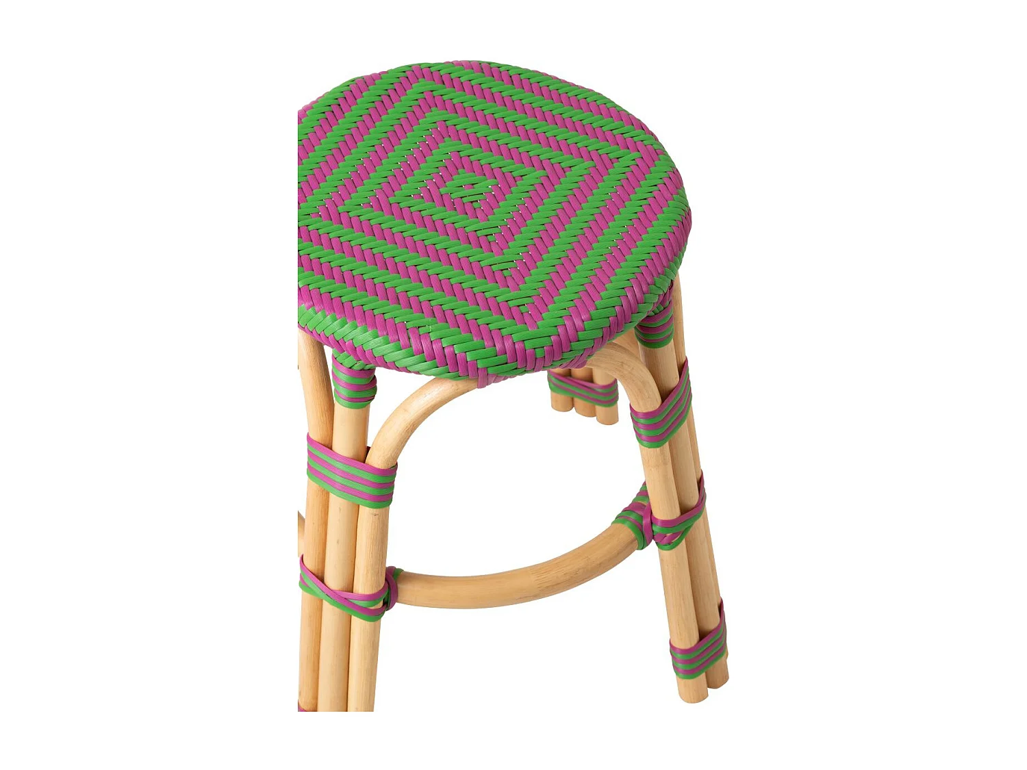 Tabouret en Rotin "Geo" 46cm Rose & Vert