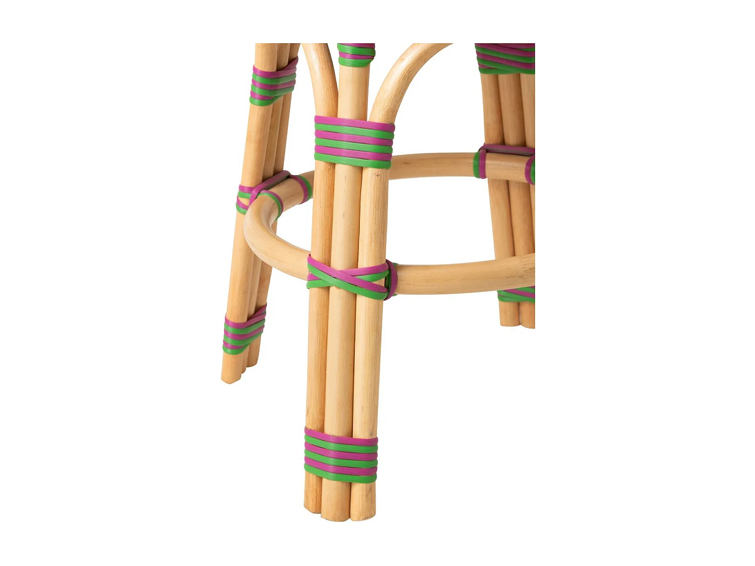 Tabouret en Rotin "Geo" 46cm Rose & Vert