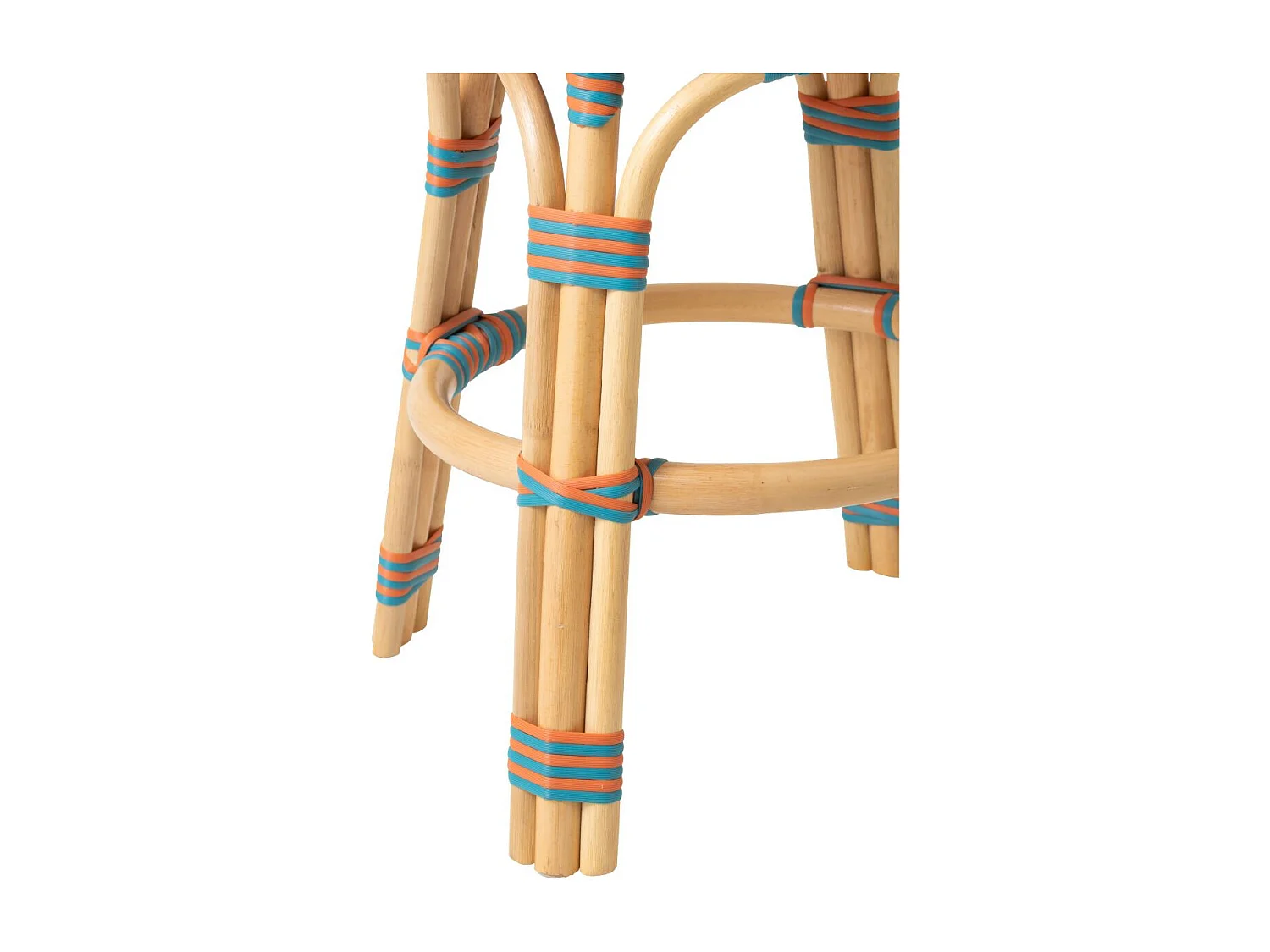 Tabouret en Rotin "Geo" 46cm Orange & Turquoise
