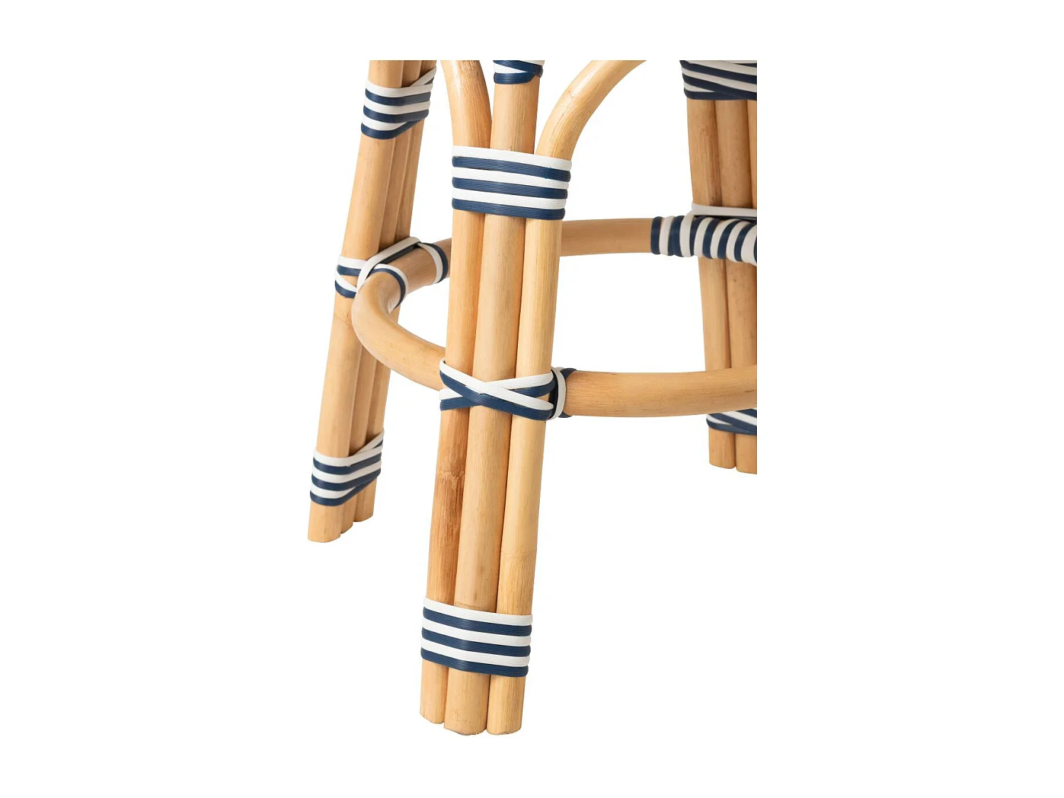 Tabouret en Rotin "Geo" 46cm Bleu & Blanc