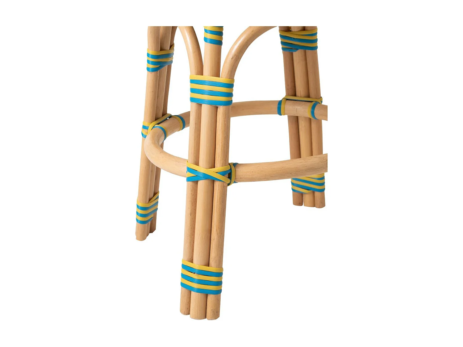 Tabouret en Rotin "Geo" 46cm Jaune & Bleu