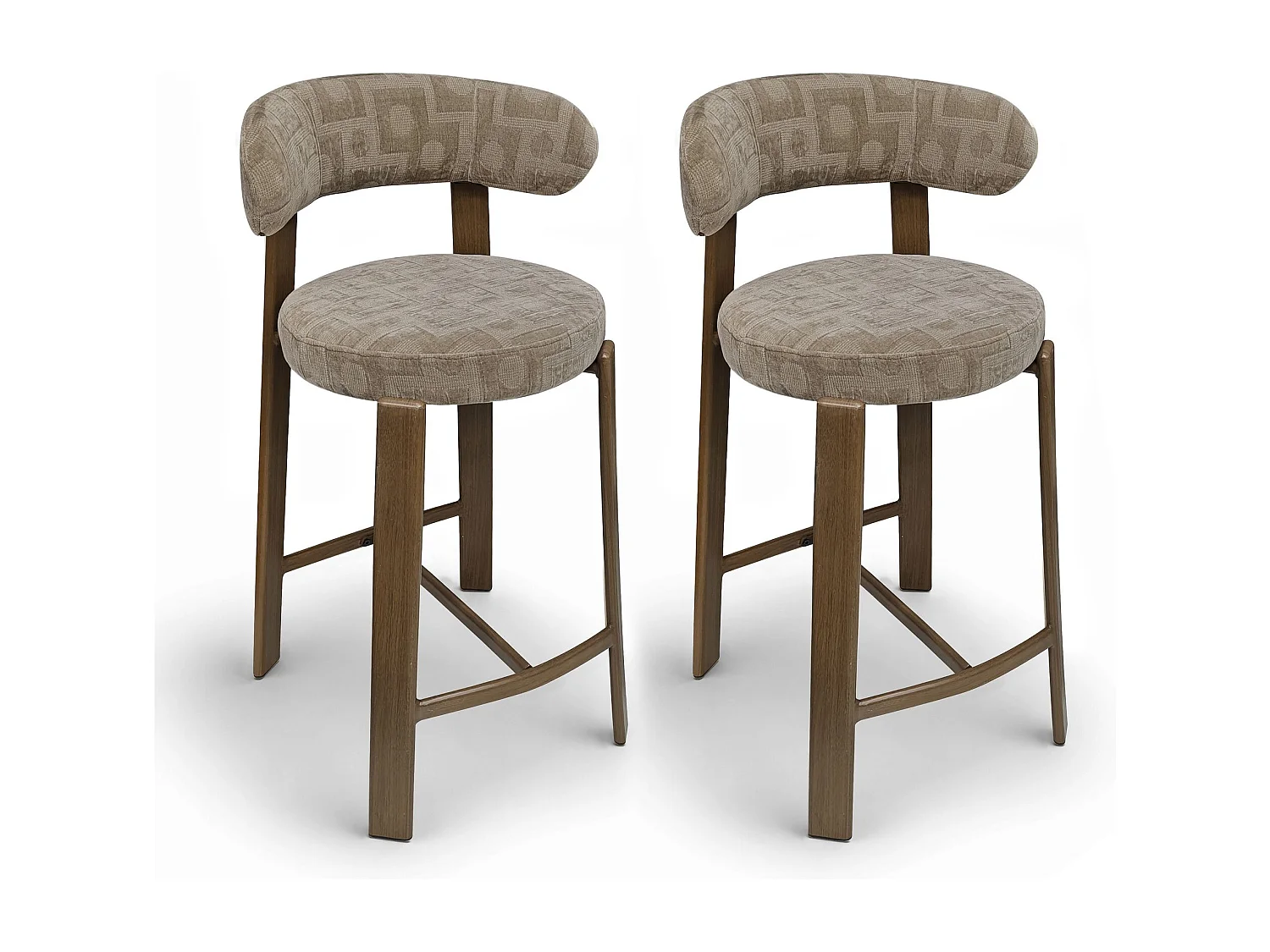 Now's Home - Lot 2 Chaises/bar Tissu Structuré Taupe Et Métal Effet Bois50x50x90 Suzie