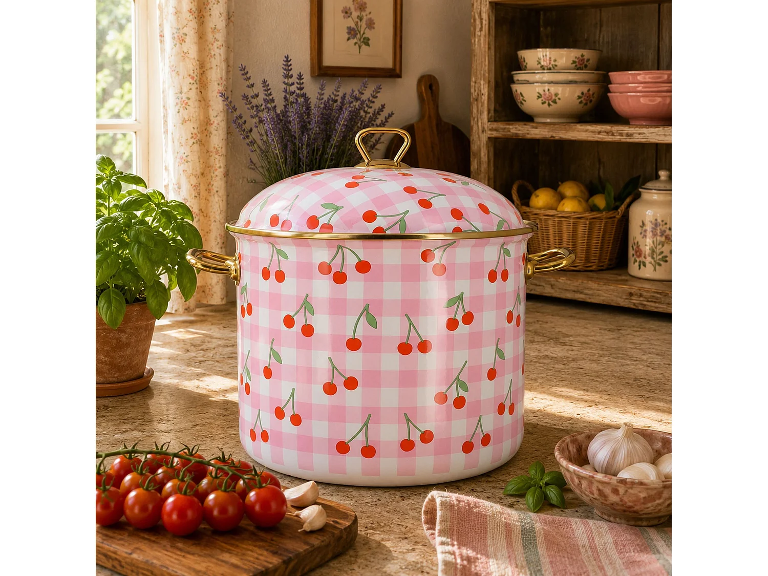 Menastyl - Marmite Vichy Cerise 24cm En Acier émaillé