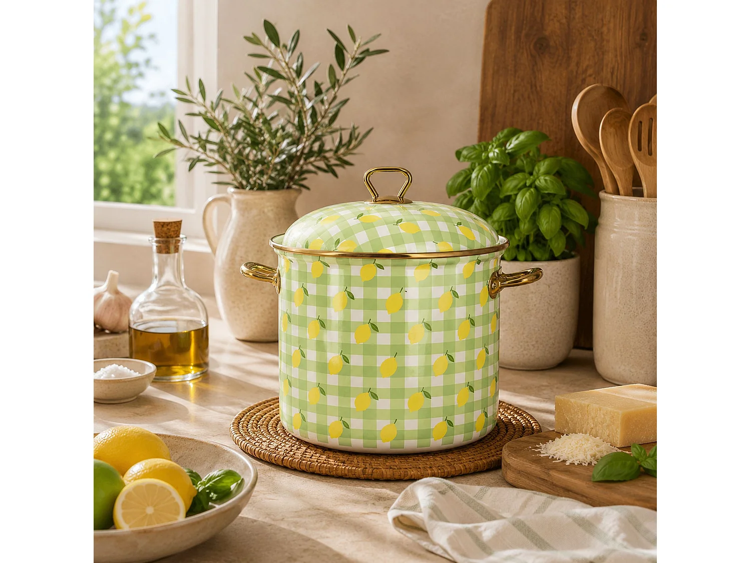 Menastyl - Marmite Vichy Citron 24cm En Acier émaillé