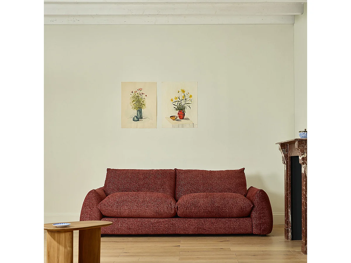 Divano lineare a 3 posti in ciniglia melange color vino