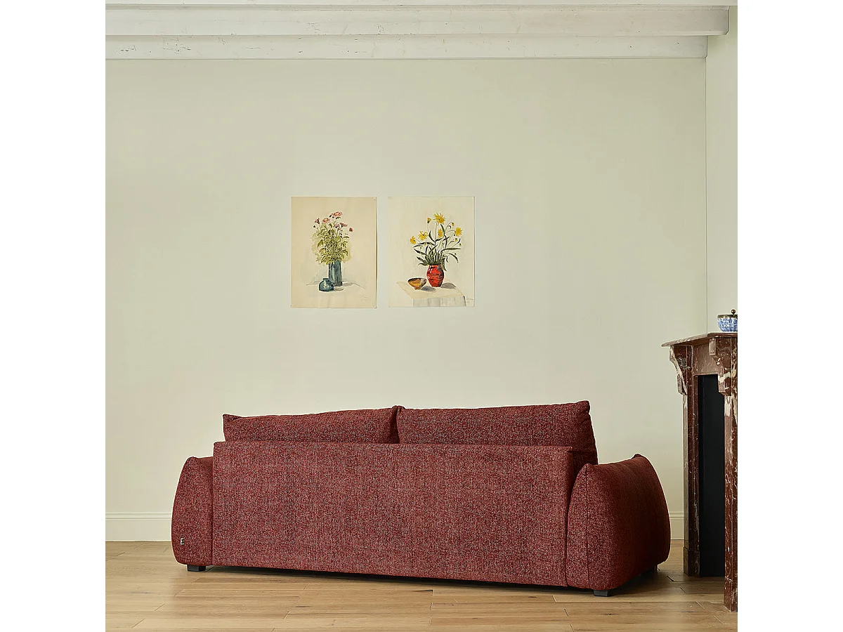 Divano lineare a 3 posti in ciniglia melange color vino