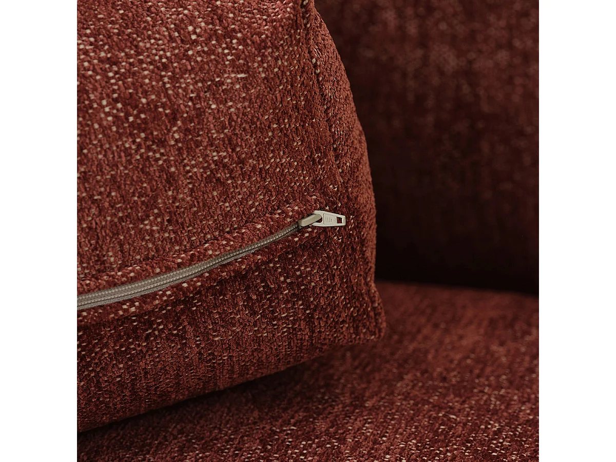 Divano lineare a 3 posti in ciniglia melange color vino