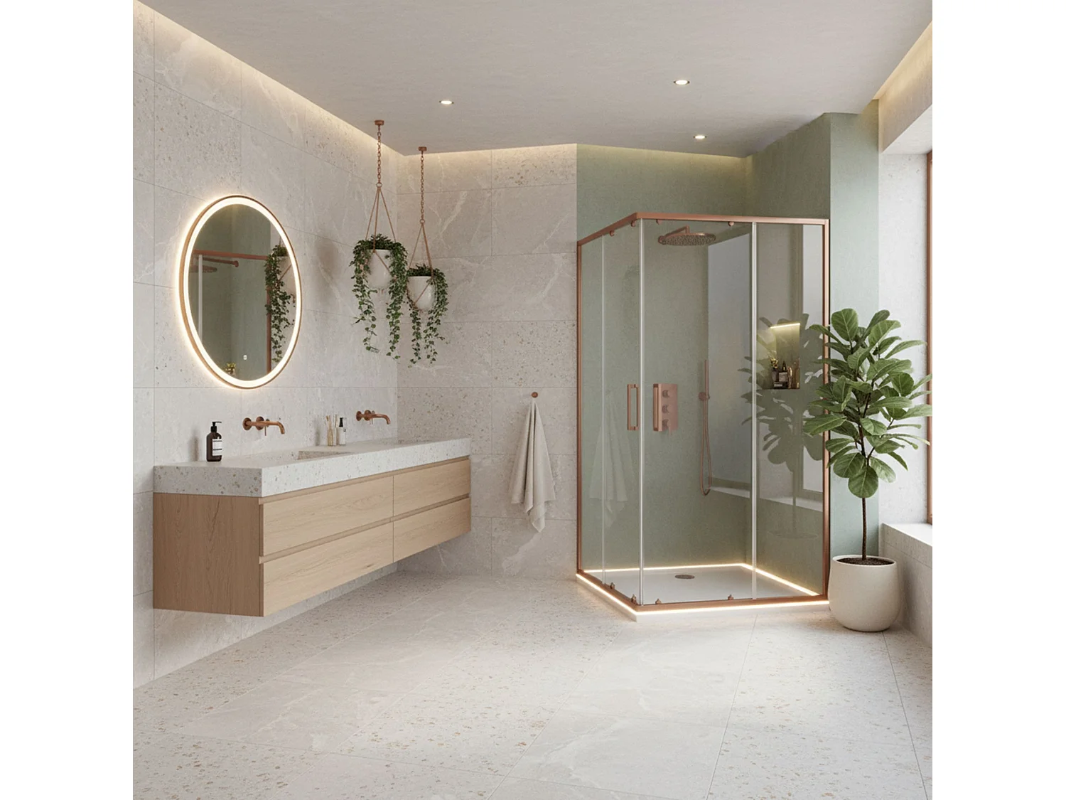 Cabine De Duche + Base De Duche Rea City 80x100 Brush copper