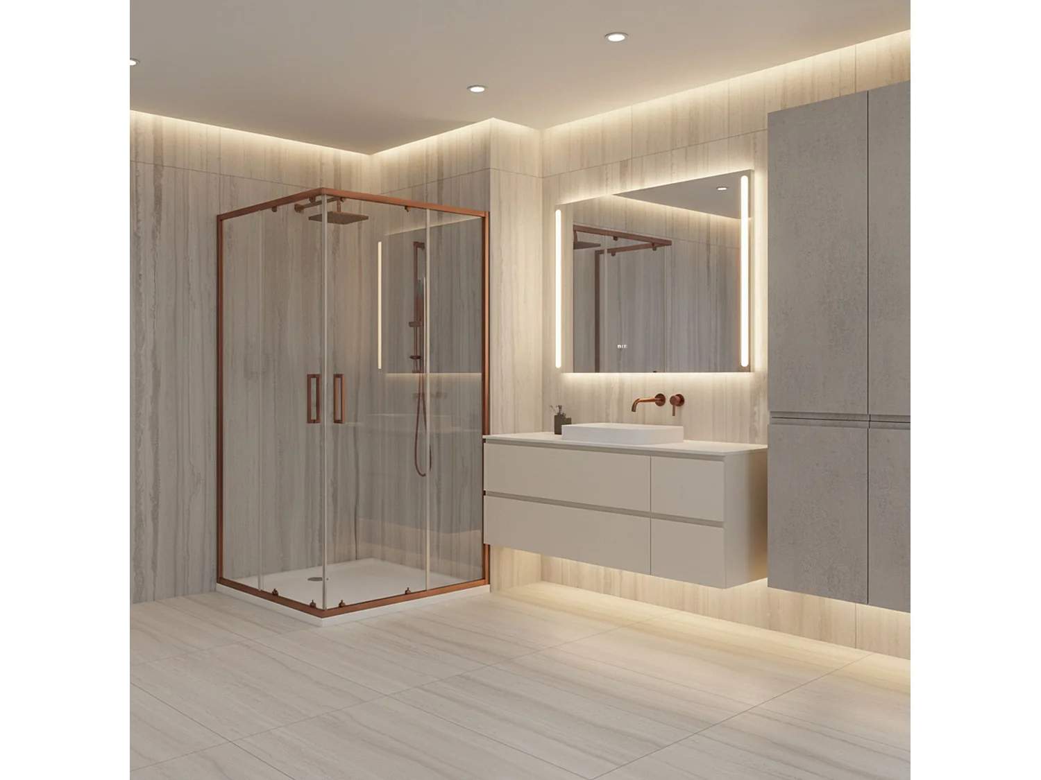 Cabine De Duche + Base De Duche Rea City 80x100 Brush copper
