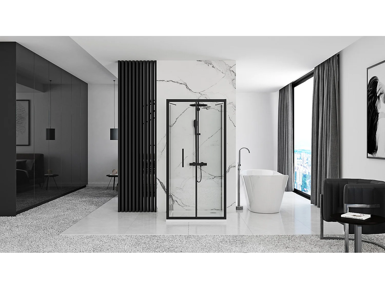 väggduschkabin Rea RAPID FOLD svart 90x90