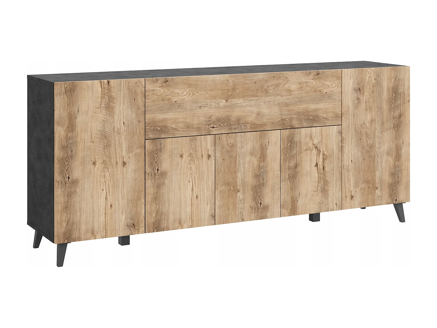 Commode moderne 180 cm sur pieds pour salon anthracite matera châtaignier