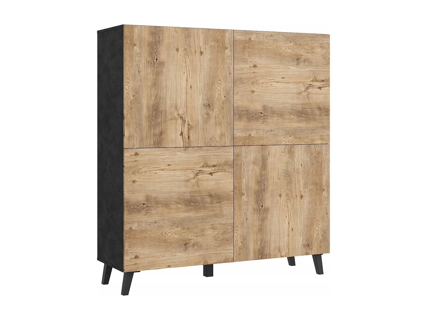 Commode haute moderne 120 cm sur pieds pour salon anthracite matera châtaignier