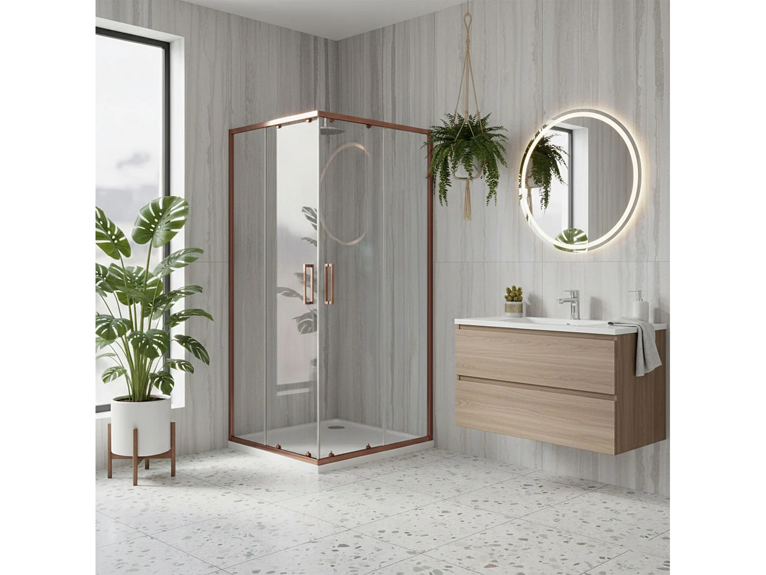 hörnduschkabin Rea CITY borstad koppar 80x80