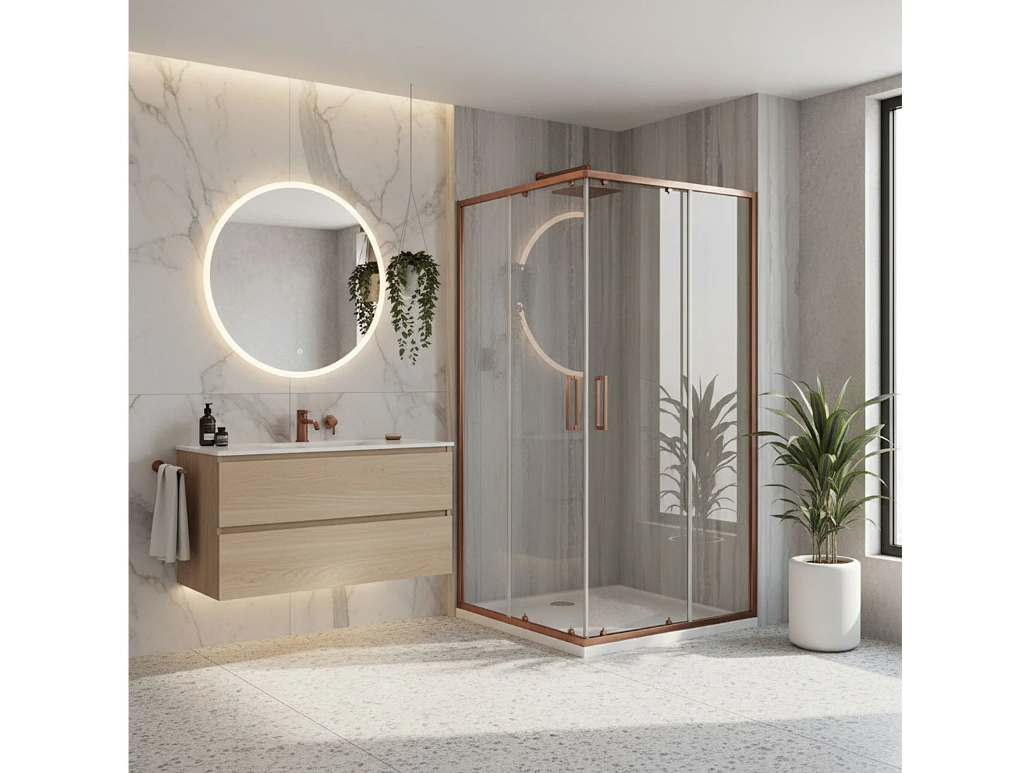 hörnduschkabin Rea CITY borstad koppar 80x100