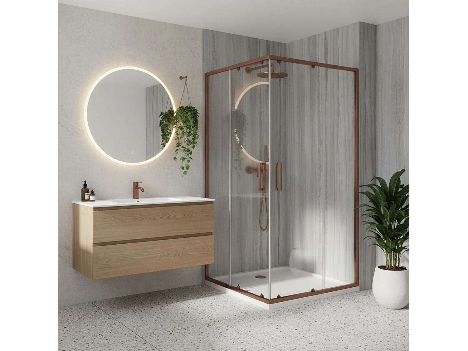 hörnduschkabin Rea CITY borstad koppar 80x100