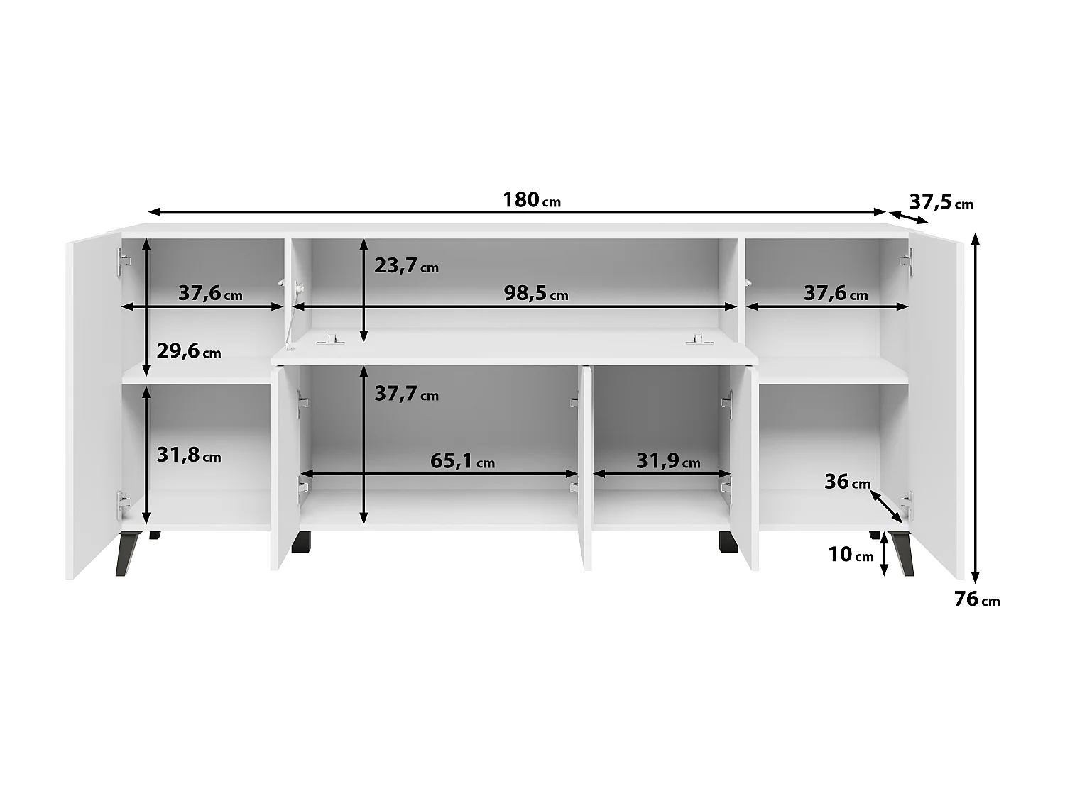 Commode moderne 180 cm sur pieds pour salon noir graphite minimaliste
