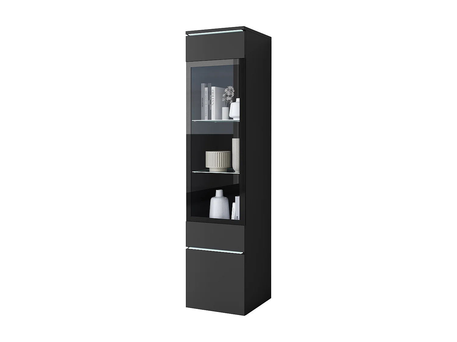 Modernes Hohes Vitrinenschrank mit LED-Beleuchtung | Geräumiges Interieur, Minimalistisches Design, Vielseitige Montagemöglichkeiten