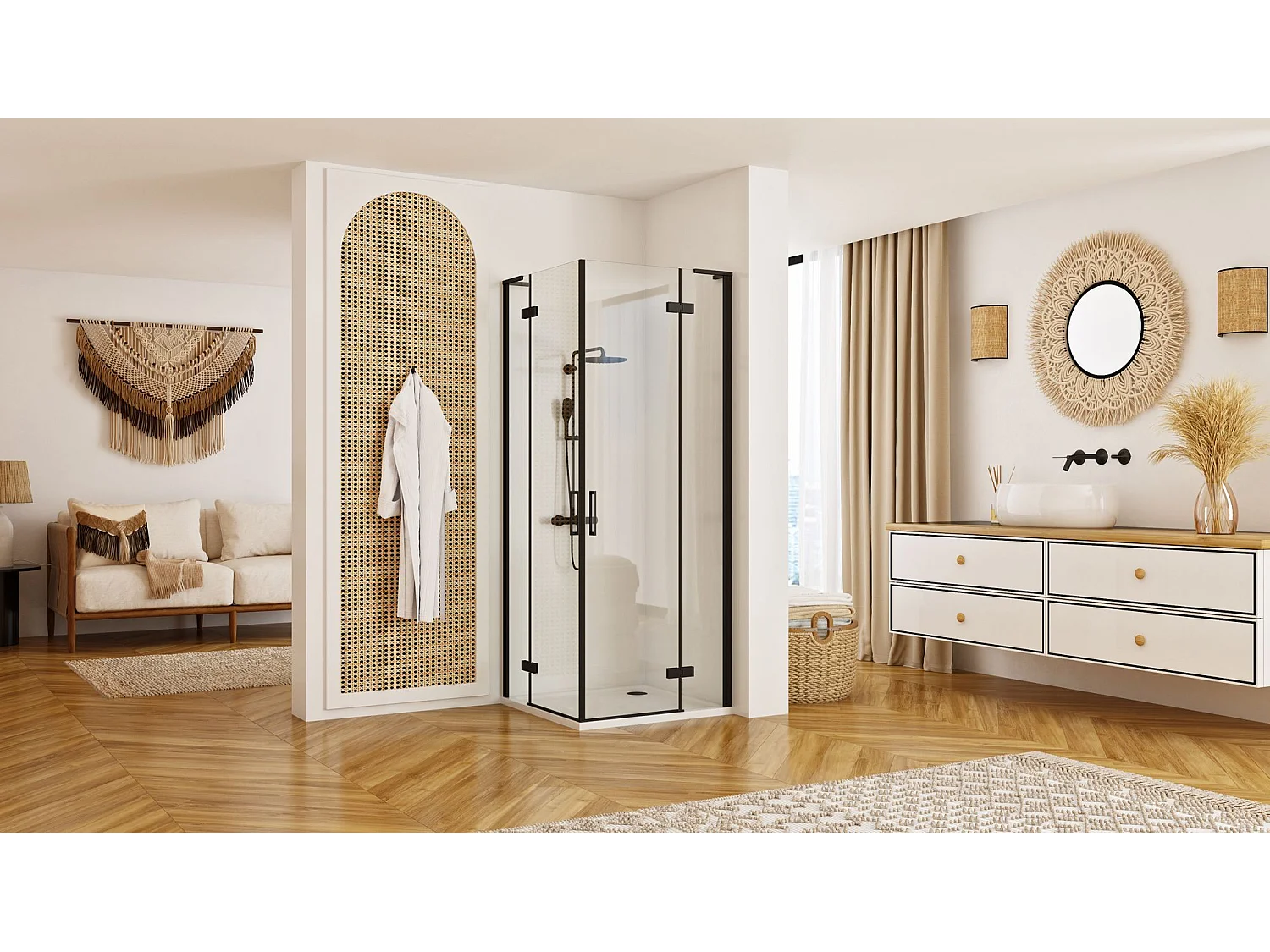 hörnduschkabin Rea HUGO DOUBLE svart 90x90