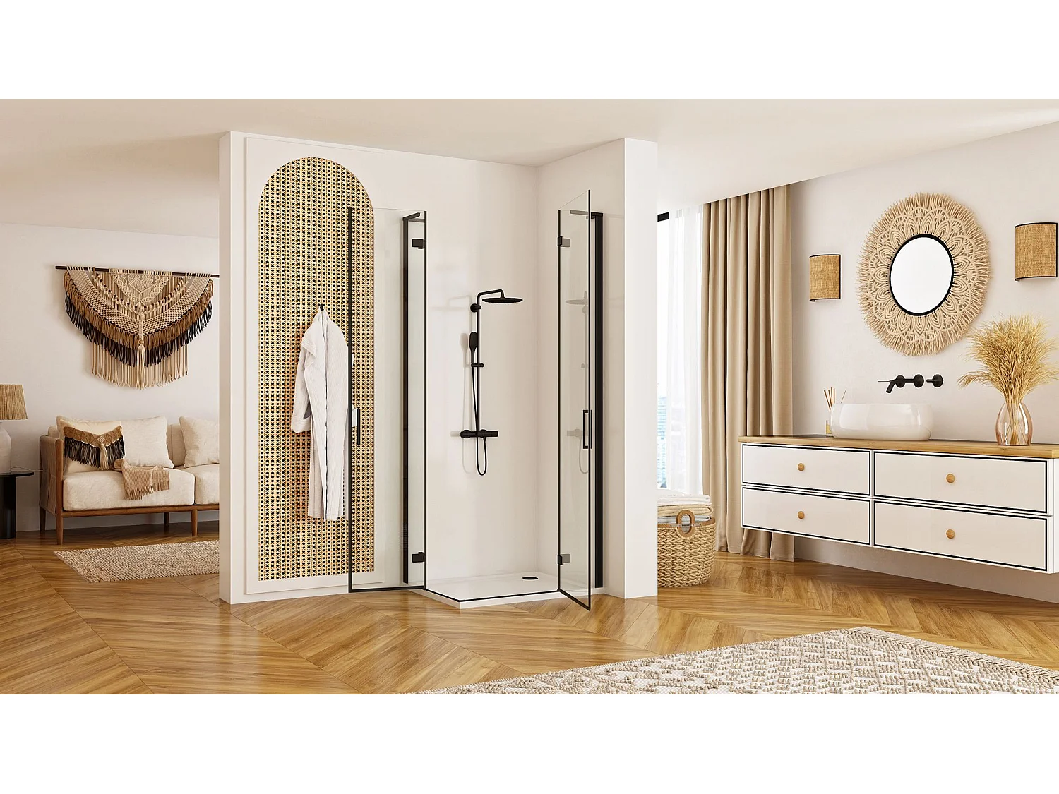 hörnduschkabin Rea HUGO DOUBLE svart 90x90
