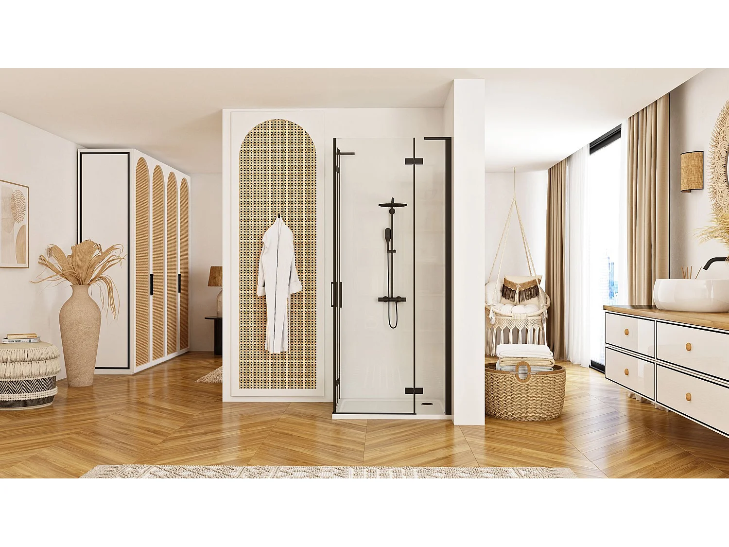 hörnduschkabin Rea HUGO DOUBLE svart 90x90