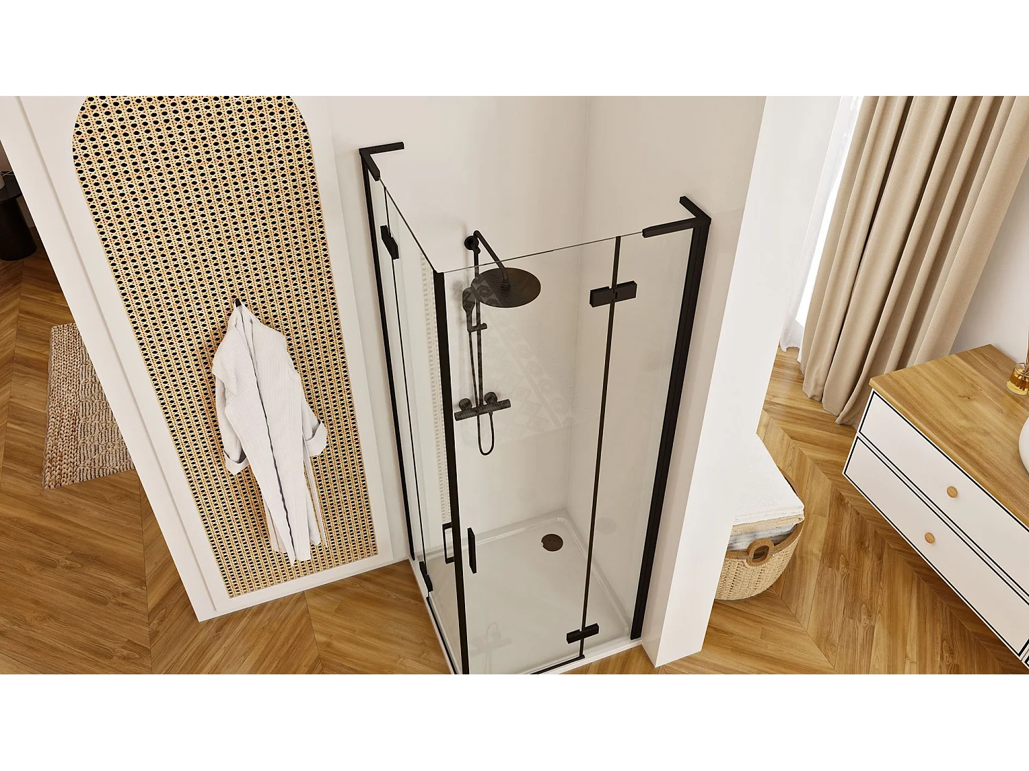 hörnduschkabin Rea HUGO DOUBLE svart 90x90