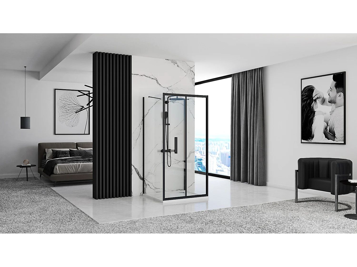 väggduschkabin Rea RAPID FOLD svart 80x90
