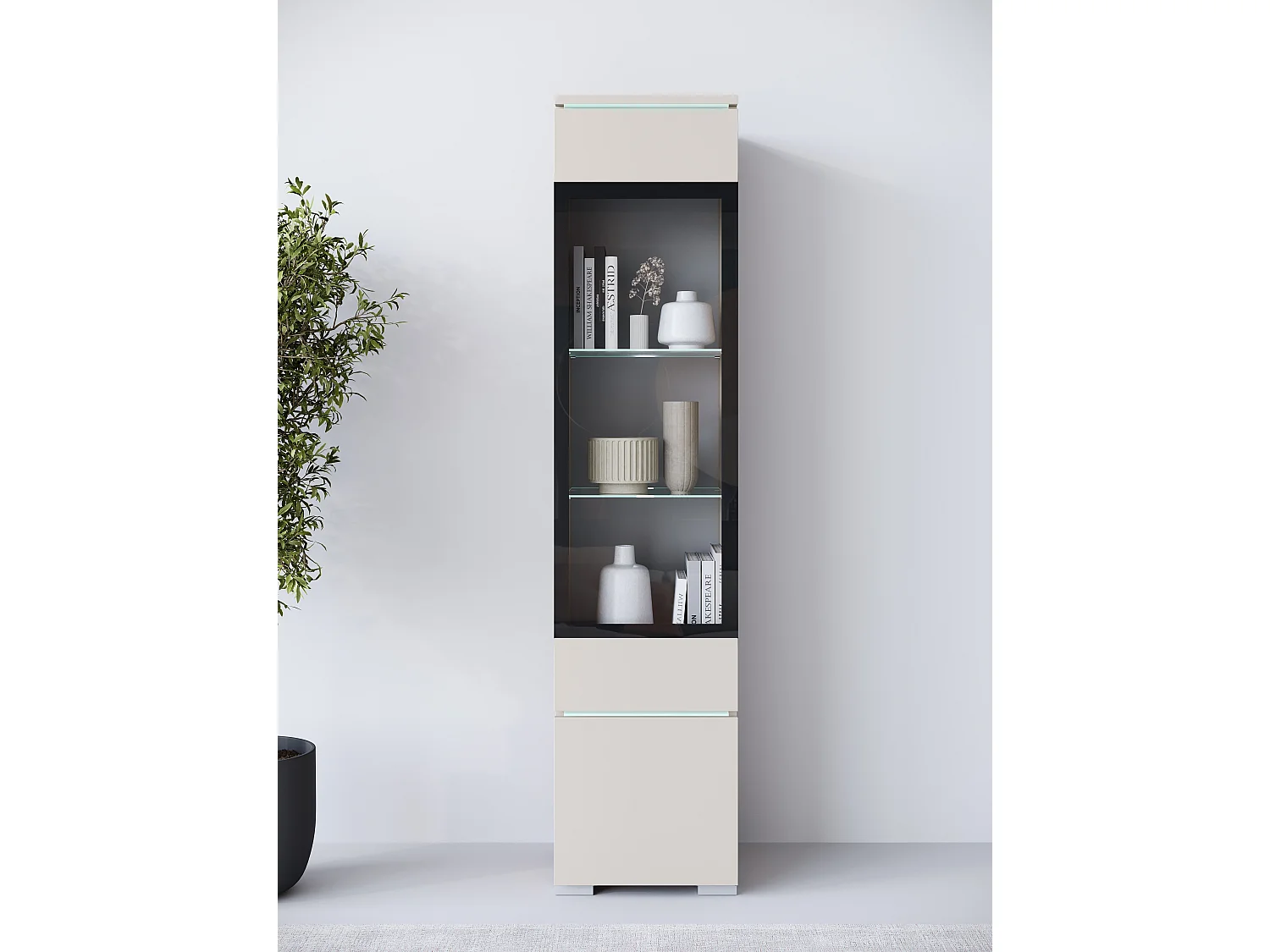 Modern Hög Vitrinskåp med LED-belysning och Glasdisplay