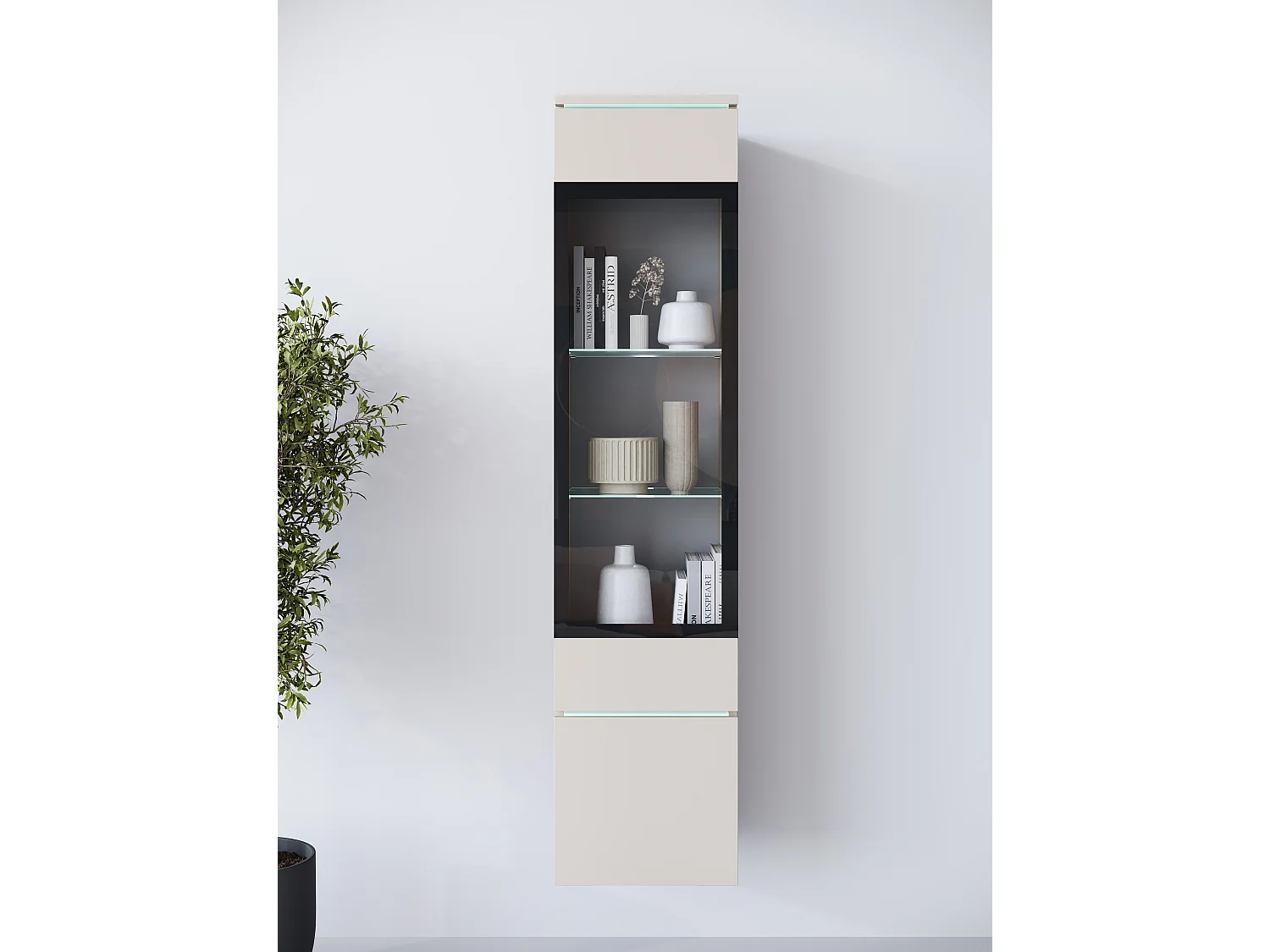 Modern Hög Vitrinskåp med LED-belysning och Glasdisplay