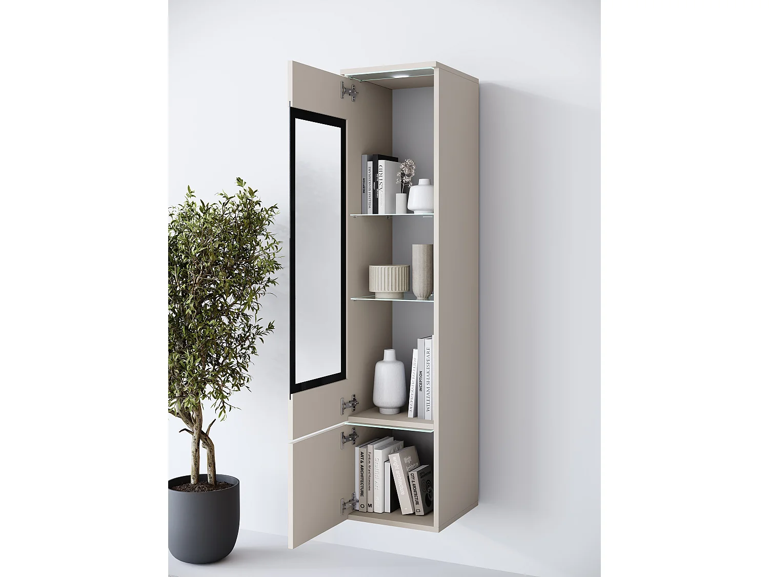 Modern Hög Vitrinskåp med LED-belysning och Glasdisplay