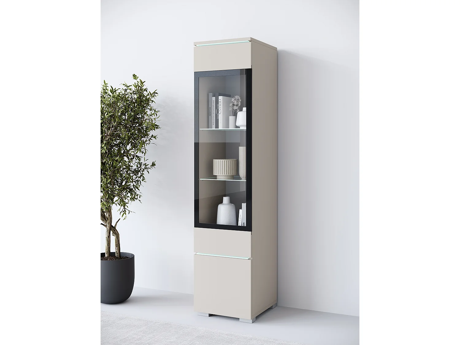 Modern Hög Vitrinskåp med LED-belysning och Glasdisplay