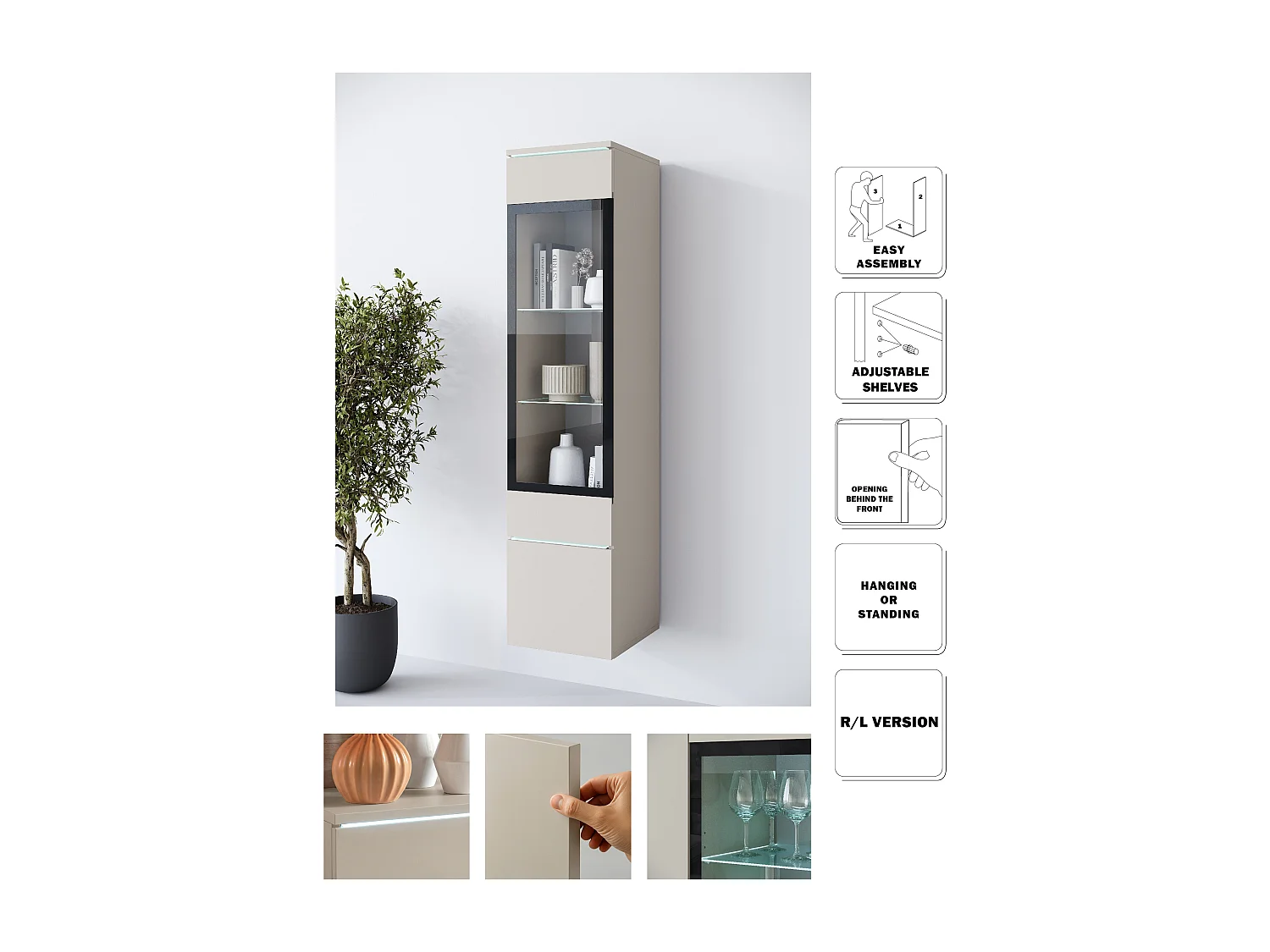 Modern Hög Vitrinskåp med LED-belysning och Glasdisplay