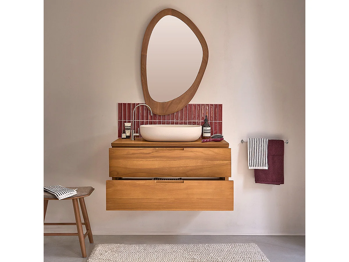 Meuble sous vasque en teck massif 80 cm