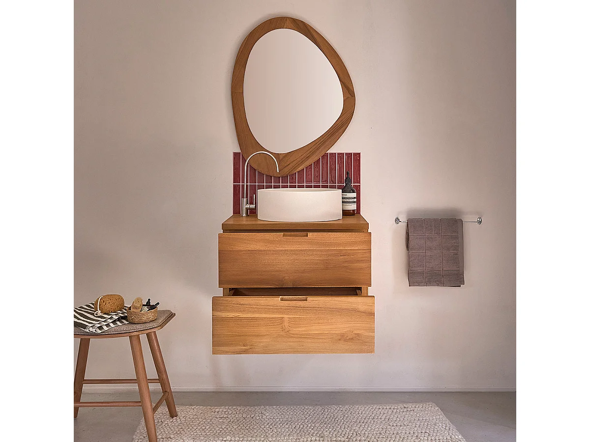 Mobile sottolavabo sospeso in teak massiccio 60 cm