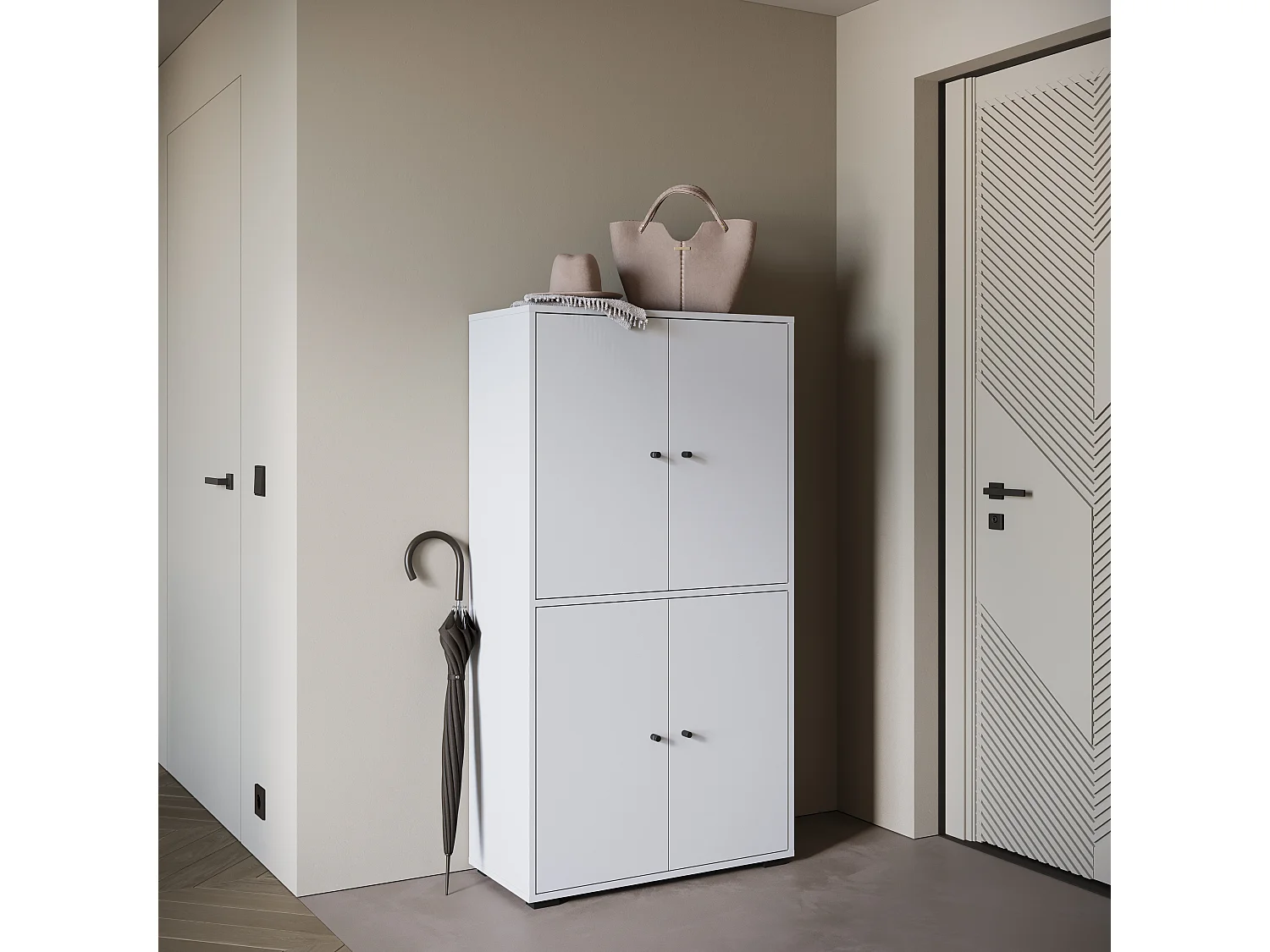 Meuble à chaussures moderne haut et spacieux avec portes basculantes blanc