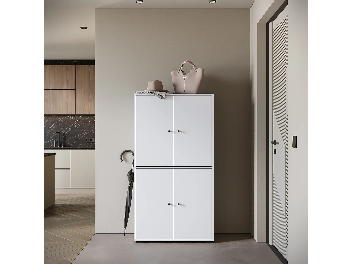 Meuble à chaussures moderne haut et spacieux avec portes basculantes blanc
