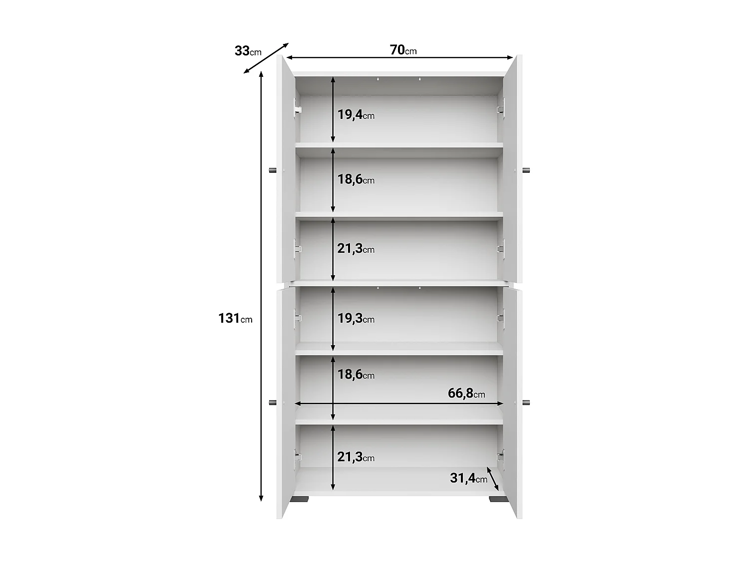Meuble à chaussures moderne haut et spacieux avec portes basculantes blanc