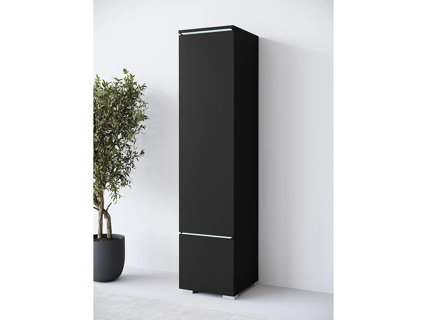 Vitrine haute moderne avec éclairage LED noir graphite