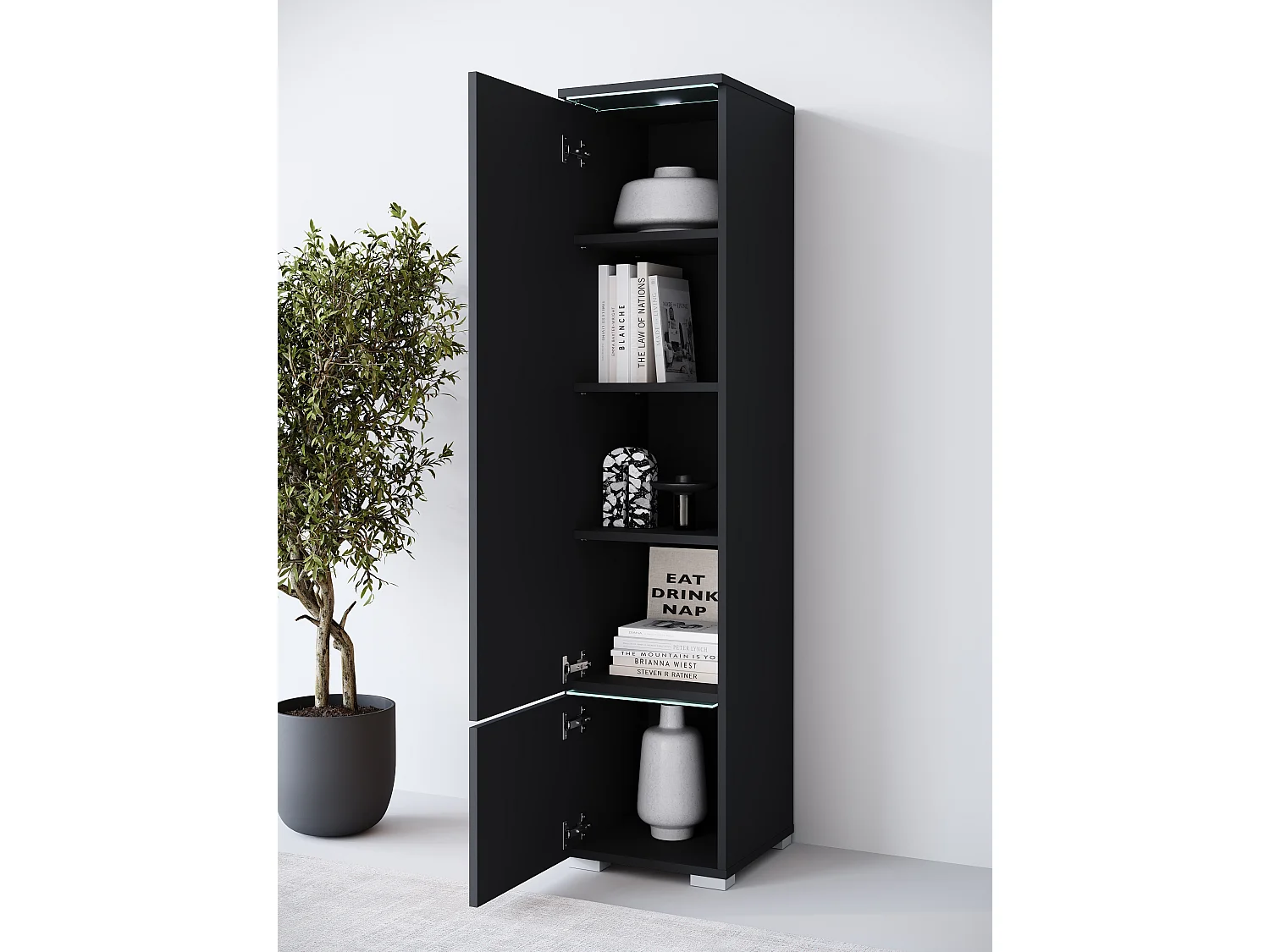 Vitrine haute moderne avec éclairage LED noir graphite