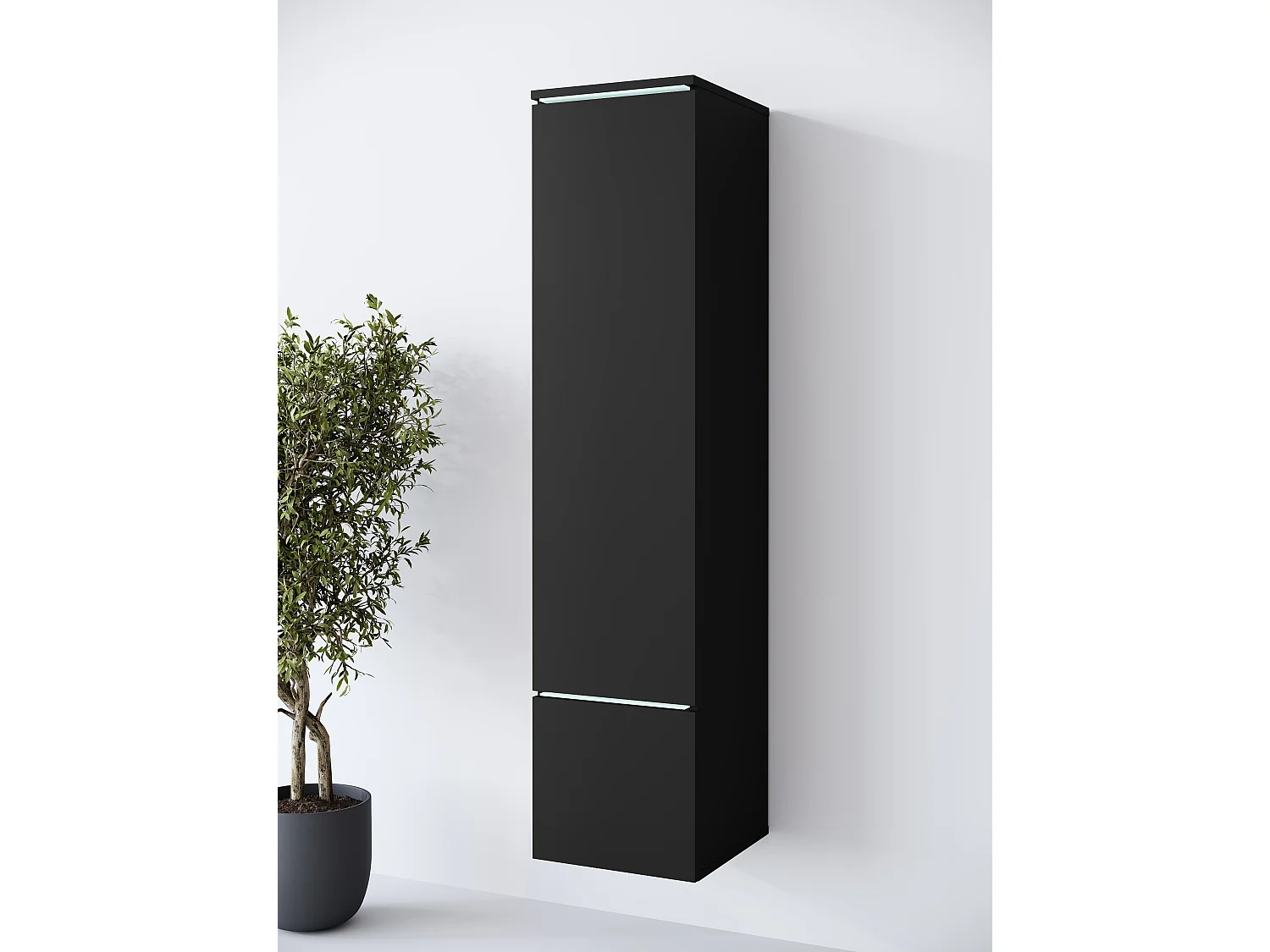 Vitrine haute moderne avec éclairage LED noir graphite