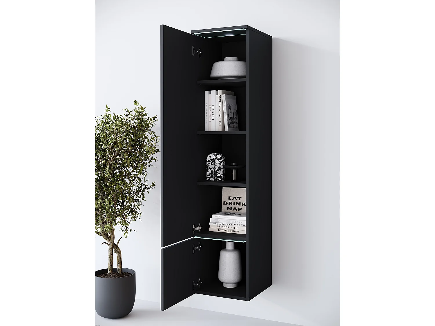 Vitrine haute moderne avec éclairage LED noir graphite