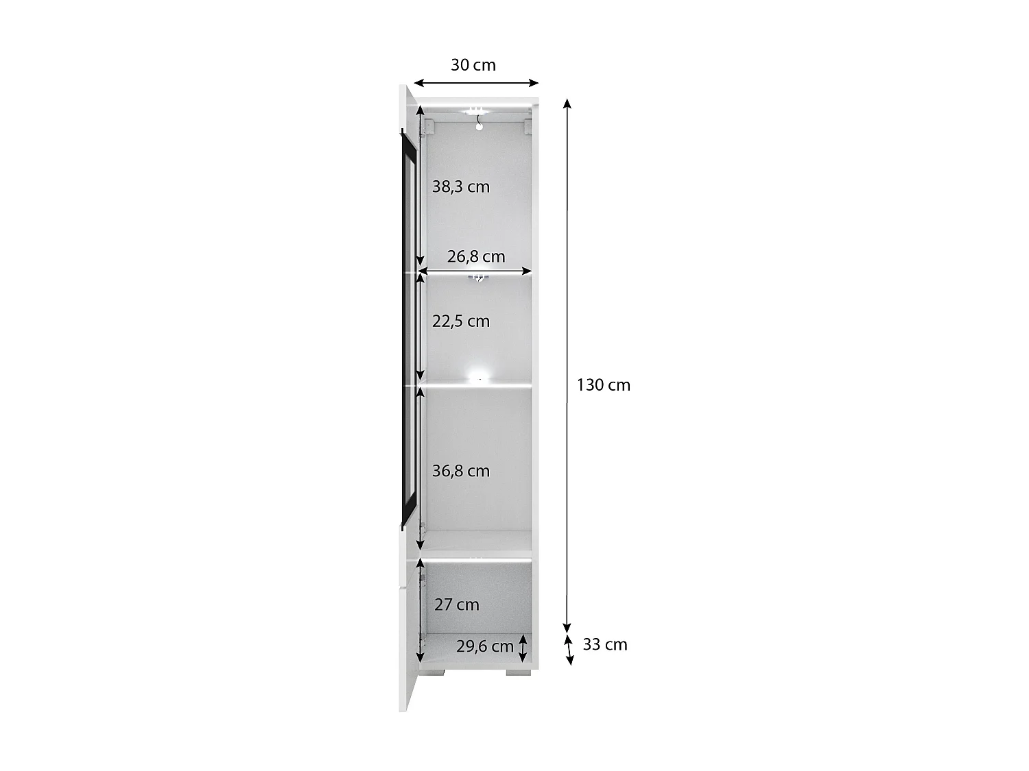 Vitrine haute moderne avec éclairage LED noir graphite