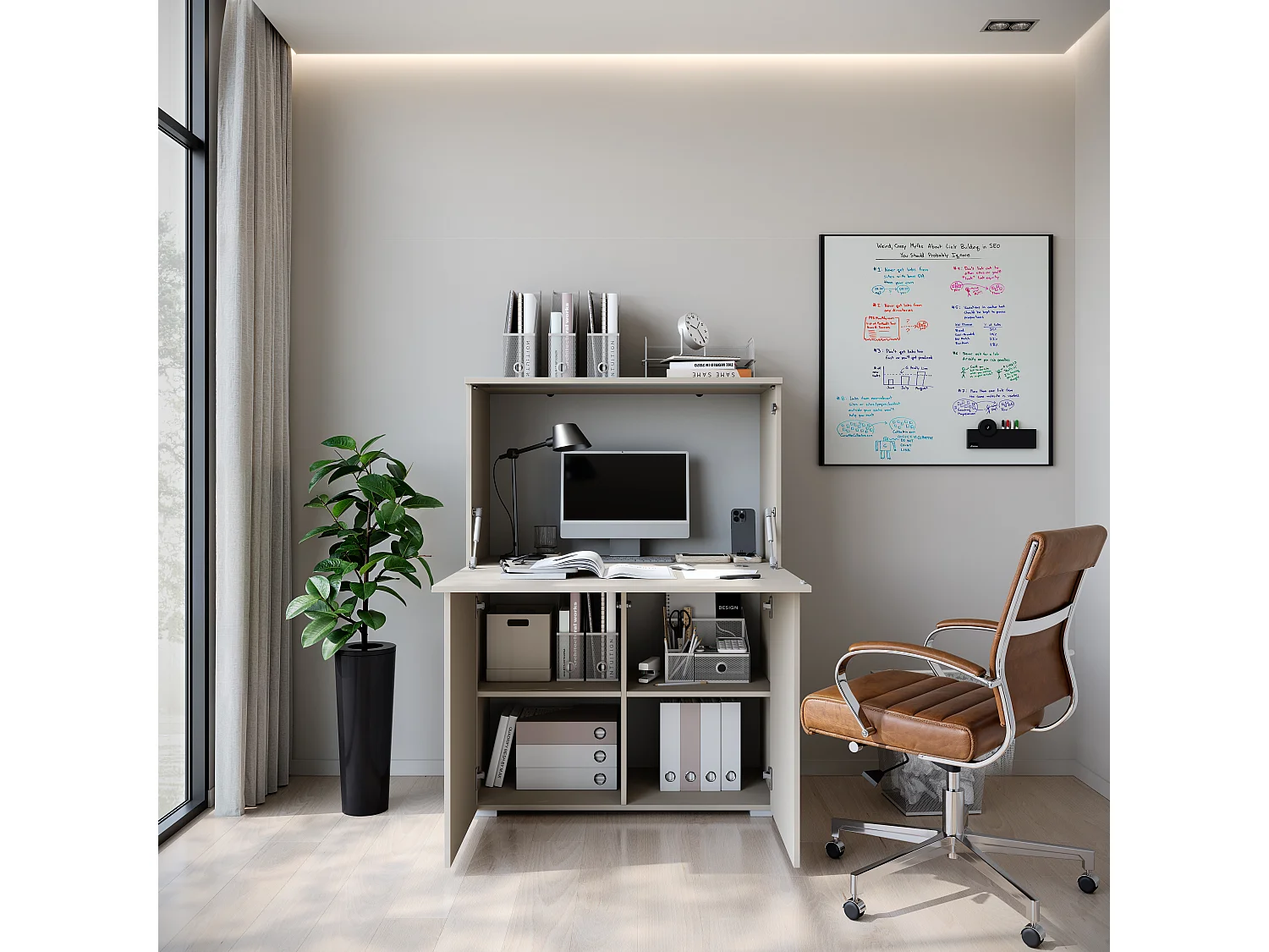 Escritorio secreter moderno con iluminación LED beige cachemira